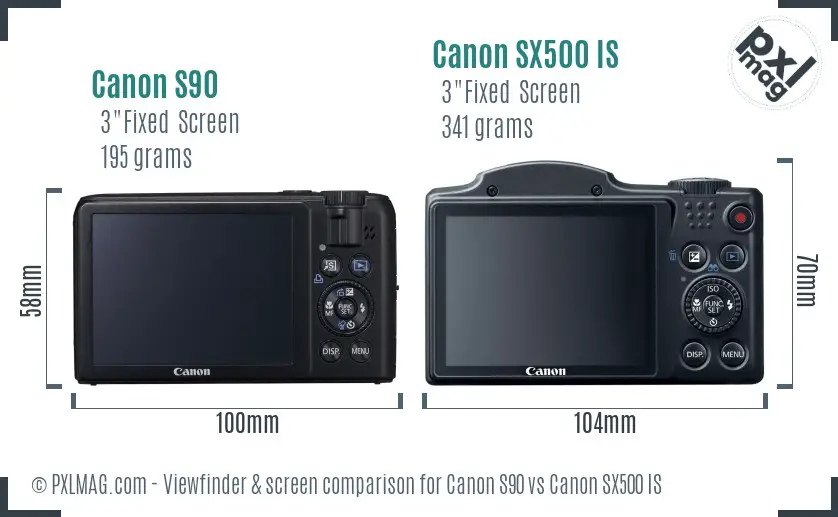 Canon S90 vs Canon SX500 IS Screen and Viewfinder comparison