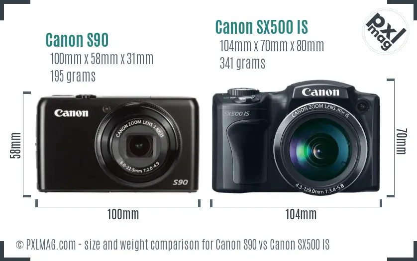Canon S90 vs Canon SX500 IS size comparison