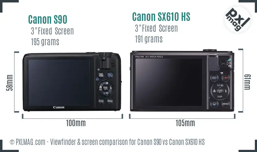 Canon S90 vs Canon SX610 HS Screen and Viewfinder comparison