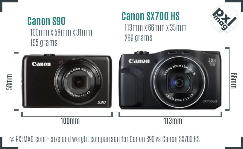 Canon S90 vs Canon SX700 HS size comparison