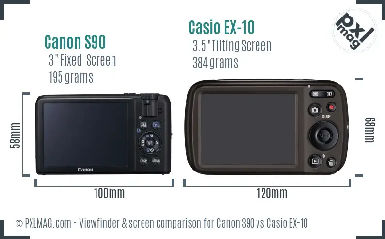 Canon S90 vs Casio EX-10 Screen and Viewfinder comparison