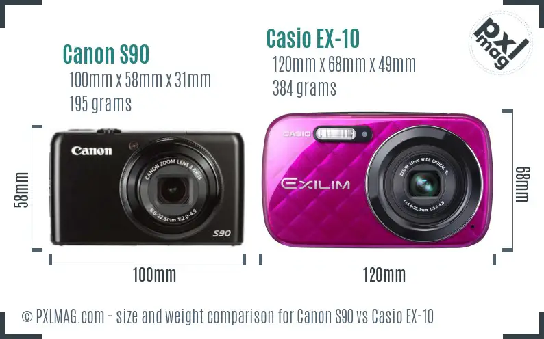 Canon S90 vs Casio EX-10 size comparison