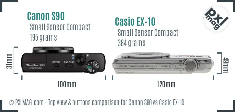 Canon S90 vs Casio EX-10 top view buttons comparison