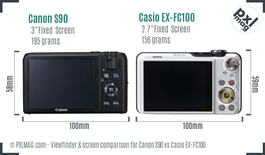 Canon S90 vs Casio EX-FC100 Screen and Viewfinder comparison