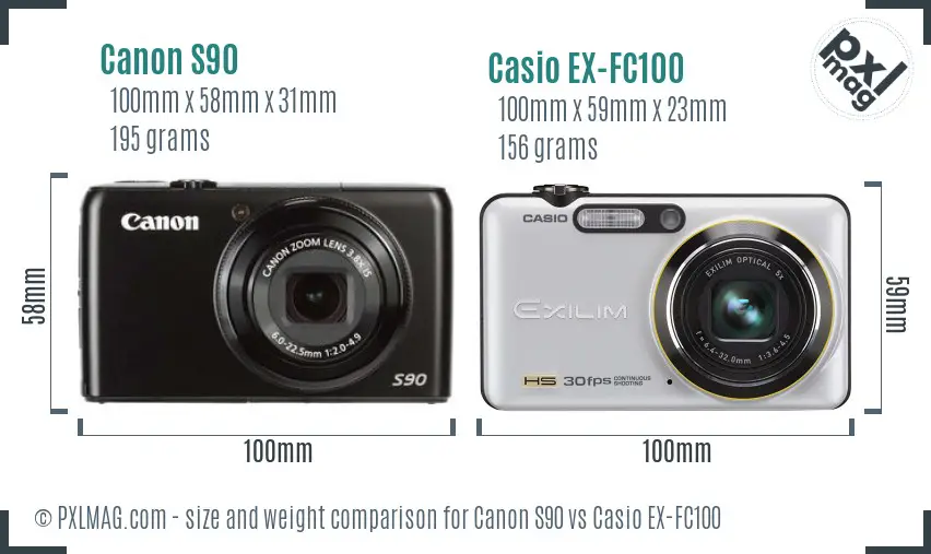 Canon S90 vs Casio EX-FC100 size comparison Canon S90 vs Casio EX-FC100 size comparison