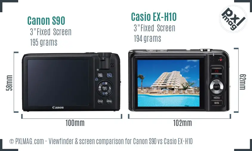 Canon S90 vs Casio EX-H10 Screen and Viewfinder comparison