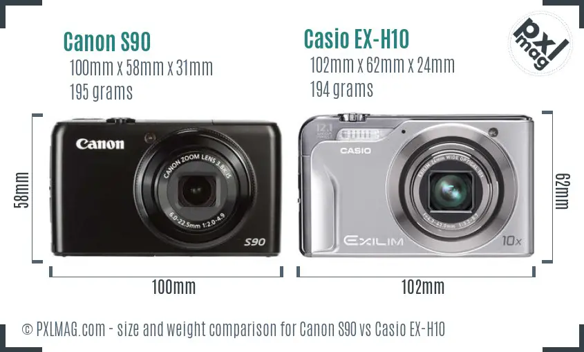 Canon S90 vs Casio EX-H10 size comparison
