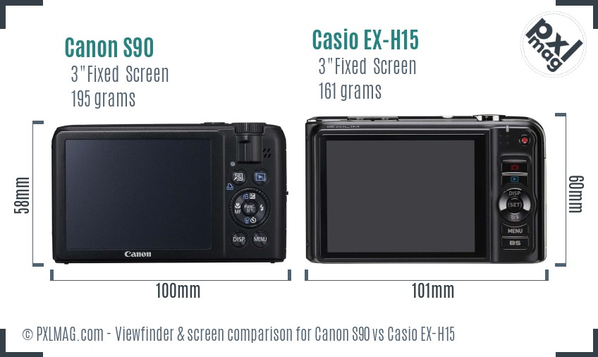 Canon S90 vs Casio EX-H15 Screen and Viewfinder comparison
