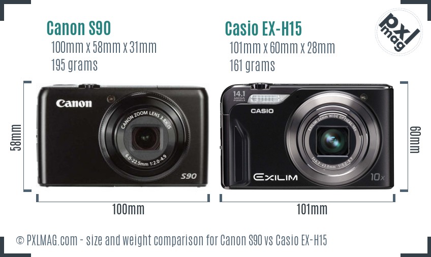 Canon S90 vs Casio EX-H15 size comparison Canon S90 vs Casio EX-H15 size comparison
