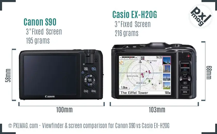 Canon S90 vs Casio EX-H20G Screen and Viewfinder comparison