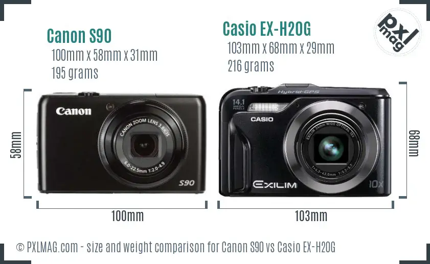 Canon S90 vs Casio EX-H20G size comparison