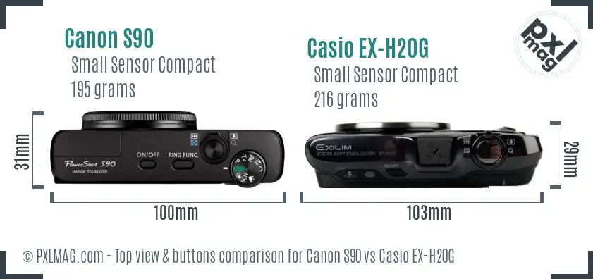 Canon S90 vs Casio EX-H20G top view buttons comparison