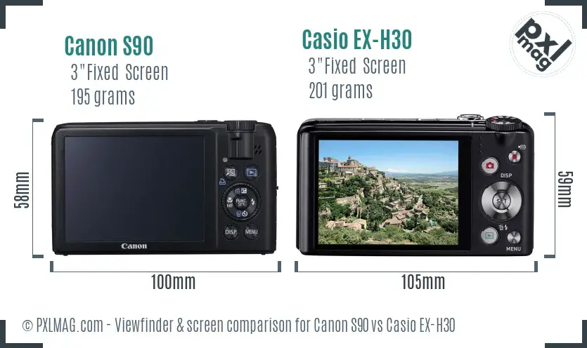 Canon S90 vs Casio EX-H30 Screen and Viewfinder comparison