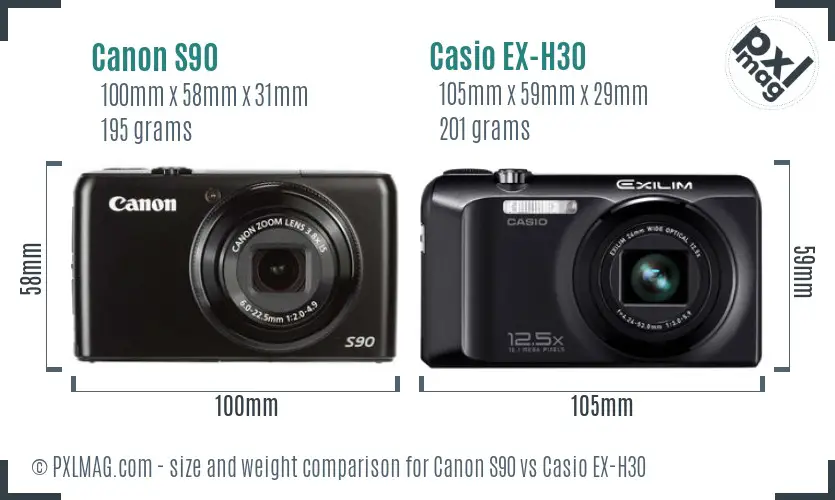 Canon S90 vs Casio EX-H30 size comparison