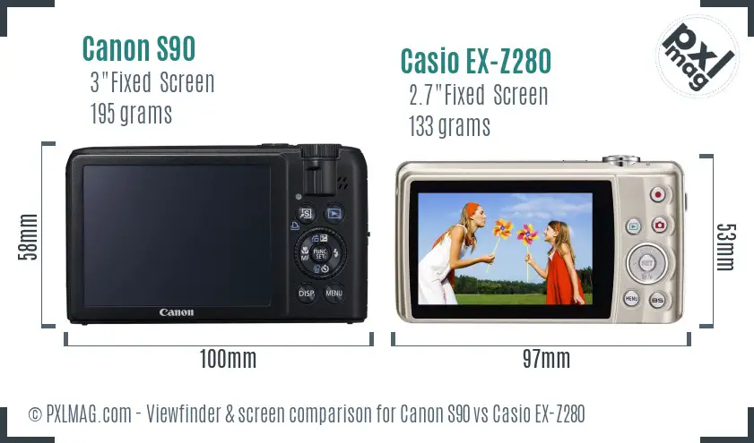 Canon S90 vs Casio EX-Z280 Screen and Viewfinder comparison