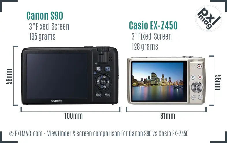 Canon S90 vs Casio EX-Z450 Screen and Viewfinder comparison