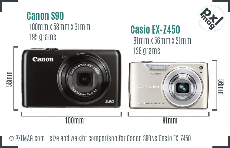 Canon S90 vs Casio EX-Z450 size comparison