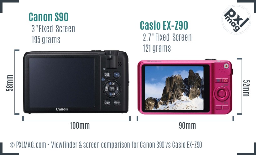 Canon S90 vs Casio EX-Z90 Screen and Viewfinder comparison