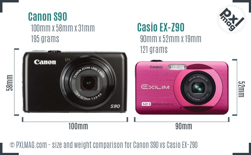 Canon S90 vs Casio EX-Z90 size comparison