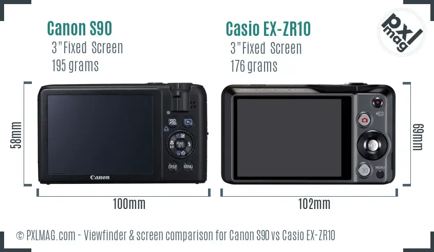 Canon S90 vs Casio EX-ZR10 Screen and Viewfinder comparison