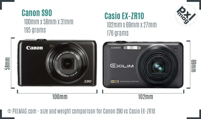 Canon S90 vs Casio EX-ZR10 size comparison