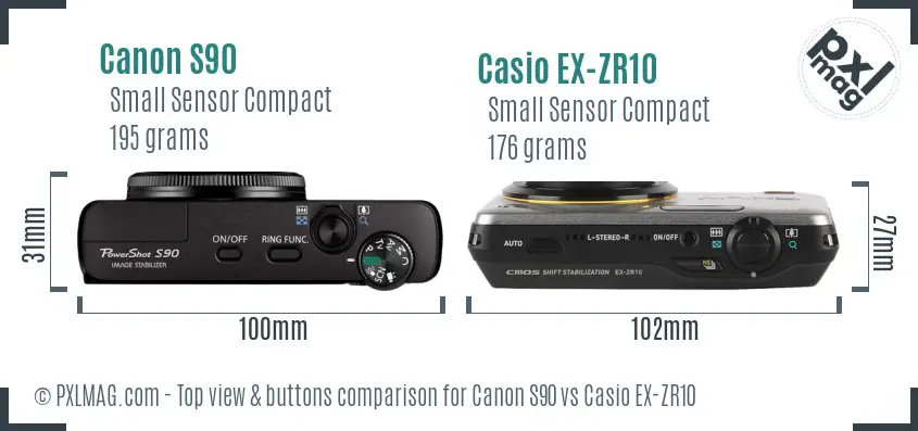 Canon S90 vs Casio EX-ZR10 top view buttons comparison