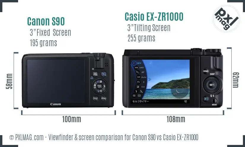 Canon S90 vs Casio EX-ZR1000 Screen and Viewfinder comparison