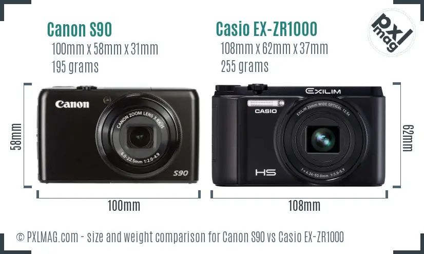 Canon S90 vs Casio EX-ZR1000 size comparison