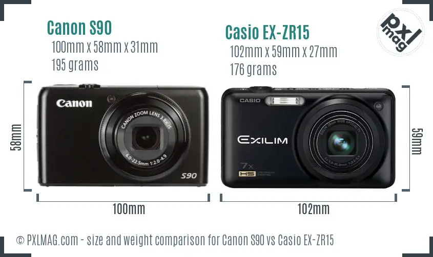 Canon S90 vs Casio EX-ZR15 size comparison Canon S90 vs Casio EX-ZR15 size comparison