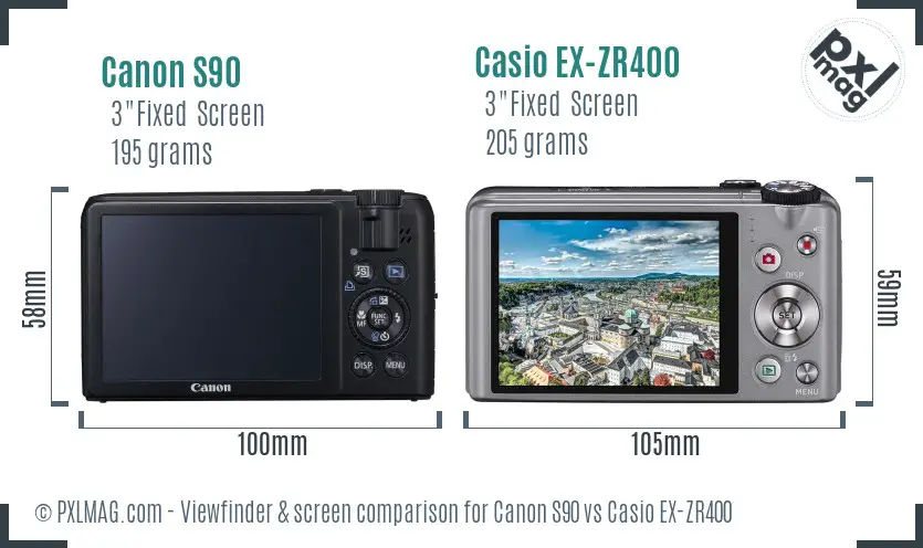Canon S90 vs Casio EX-ZR400 Screen and Viewfinder comparison