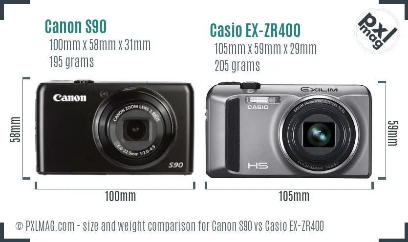 Canon S90 vs Casio EX-ZR400 size comparison Canon S90 vs Casio EX-ZR400 size comparison