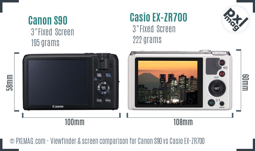 Canon S90 vs Casio EX-ZR700 Screen and Viewfinder comparison