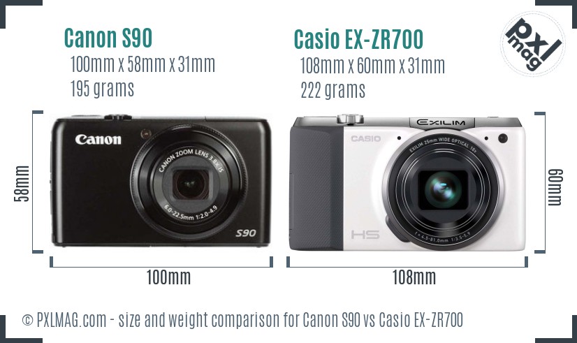 Canon S90 vs Casio EX-ZR700 size comparison