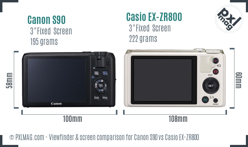 Canon S90 vs Casio EX-ZR800 Screen and Viewfinder comparison