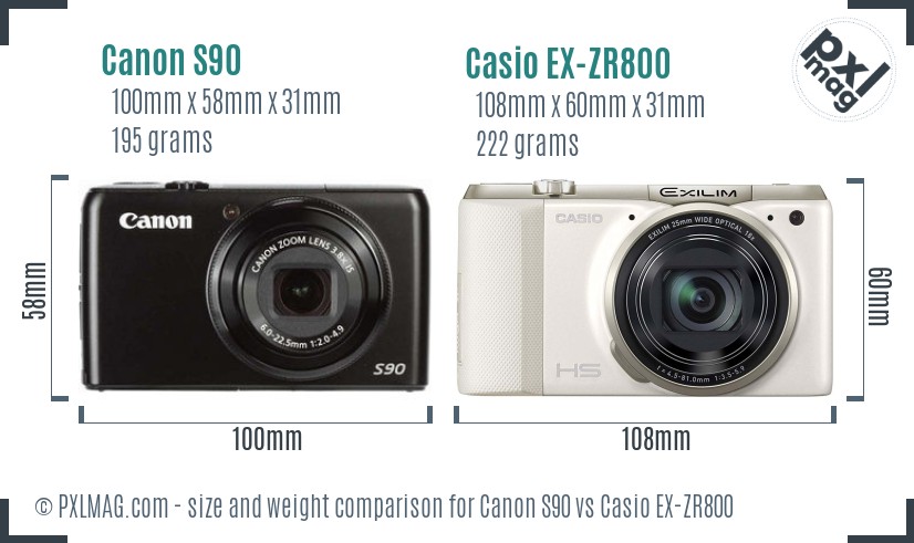 Canon S90 vs Casio EX-ZR800 size comparison