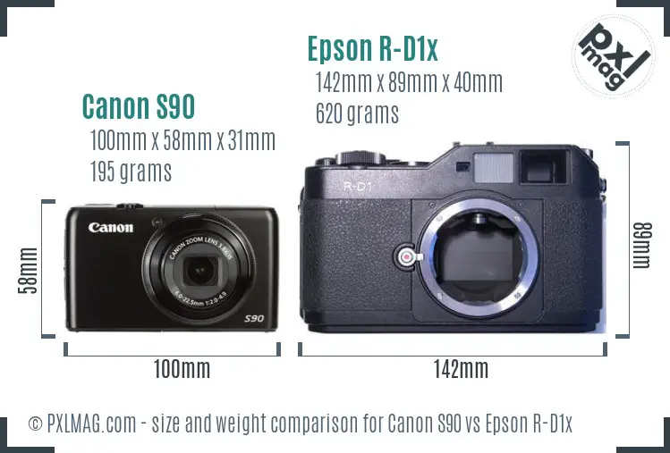 Canon S90 vs Epson R-D1x size comparison Canon S90 vs Epson R-D1x size comparison