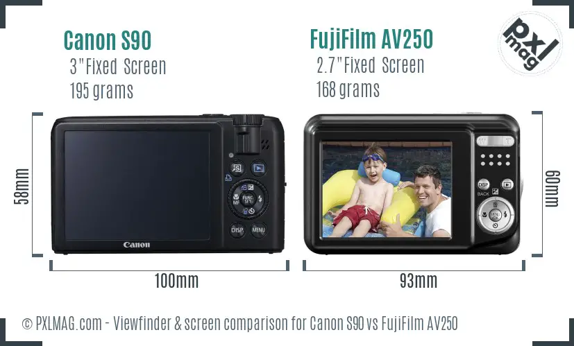 Canon S90 vs FujiFilm AV250 Screen and Viewfinder comparison