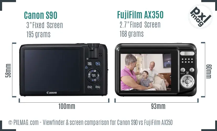 Canon S90 vs FujiFilm AX350 Screen and Viewfinder comparison