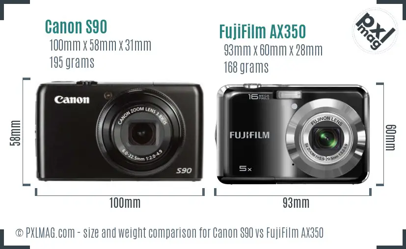 Canon S90 vs FujiFilm AX350 size comparison