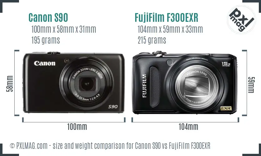 Canon S90 vs FujiFilm F300EXR size comparison