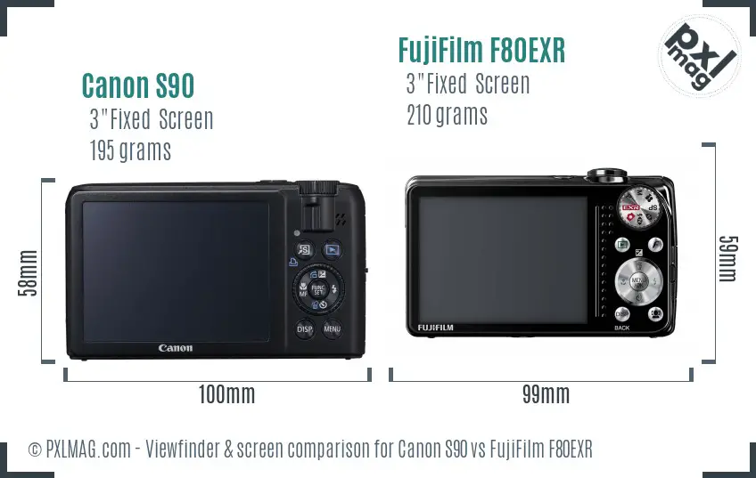 Canon S90 vs FujiFilm F80EXR Screen and Viewfinder comparison