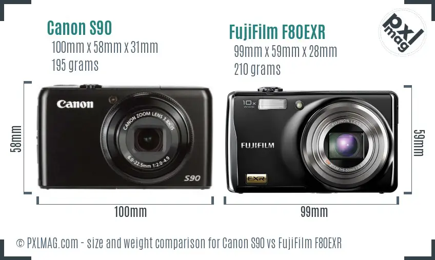 Canon S90 vs FujiFilm F80EXR size comparison