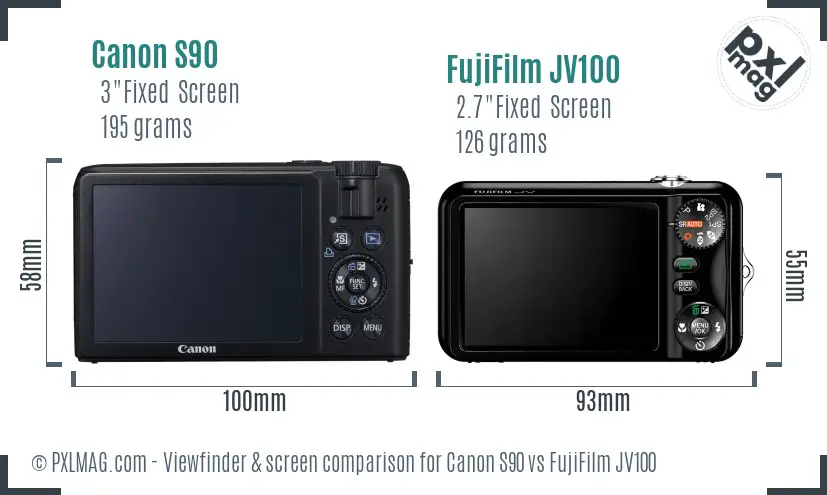 Canon S90 vs FujiFilm JV100 Screen and Viewfinder comparison
