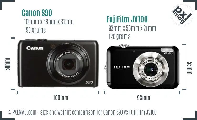 Canon S90 vs FujiFilm JV100 size comparison