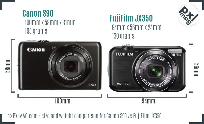 Canon S90 vs FujiFilm JX350 size comparison