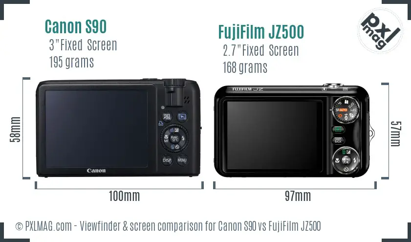 Canon S90 vs FujiFilm JZ500 Screen and Viewfinder comparison