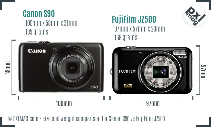 Canon S90 vs FujiFilm JZ500 size comparison