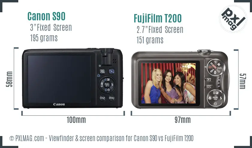 Canon S90 vs FujiFilm T200 Screen and Viewfinder comparison Canon S90 vs FujiFilm T200 Screen and Viewfinder comparison