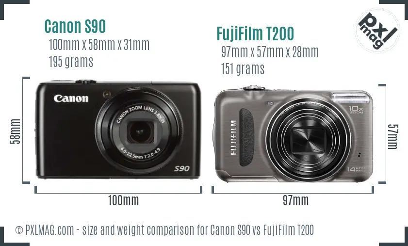Canon S90 vs FujiFilm T200 size comparison Canon S90 vs FujiFilm T200 size comparison