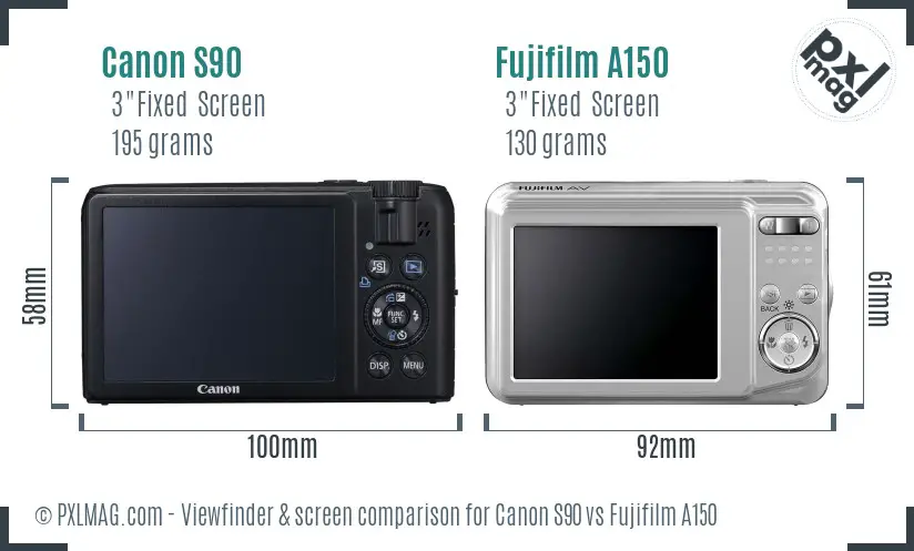Canon S90 vs Fujifilm A150 Screen and Viewfinder comparison